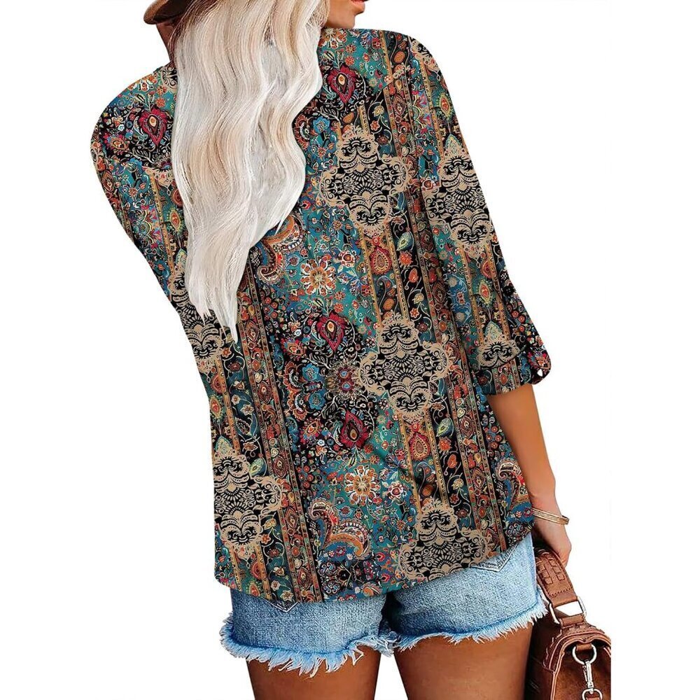 Womens Long Sleeve Tunic Tops Floral Fall Blouse Shirts - Picture 4 of 4